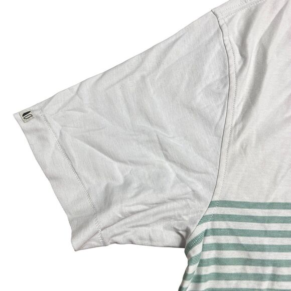 Linksoul Shirt Mens S Green Stripe DORA Golf Polo LS1201 Luxury Cotton White - Picture 5 of 9